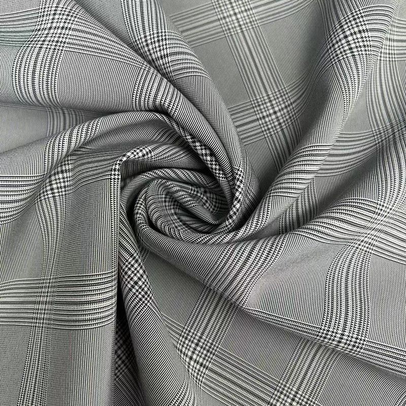 Black And White Grid Cationic Polyester 4 Way Stretch Fabric 200D+200D+40D*2 172GSM