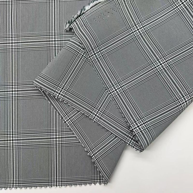 Black And White Grid Cationic Polyester 4 Way Stretch Fabric 200D+200D+40D*2 172GSM