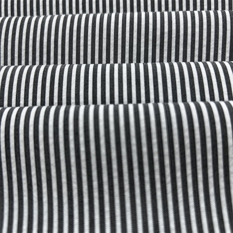 150D Cationic Recycled Polyester Vertical Stripe Fabric Dual Tone Effect In Trousers And Bottoms