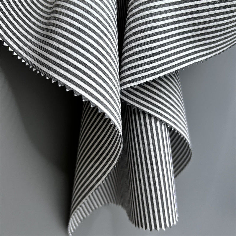 150D Cationic Recycled Polyester Vertical Stripe Fabric Dual Tone Effect In Trousers And Bottoms